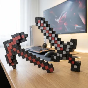 Pixelated Sword and Cross Keychain