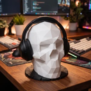 Low Poly Skull Headphone Stand