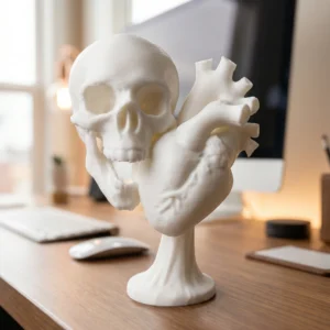 White Skull and Heart Sculpture