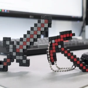 Pixelated Sword and Cross Keychain