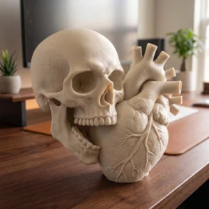 White Skull and Heart Sculpture