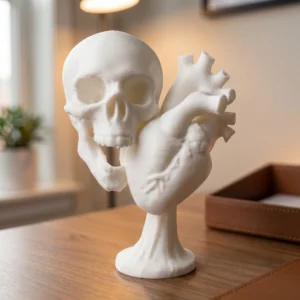 White Skull and Heart Sculpture