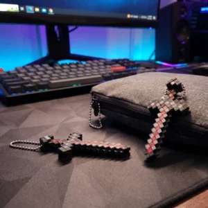 Pixelated Sword and Cross Keychain