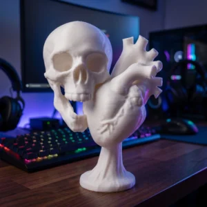 White Skull and Heart Sculpture