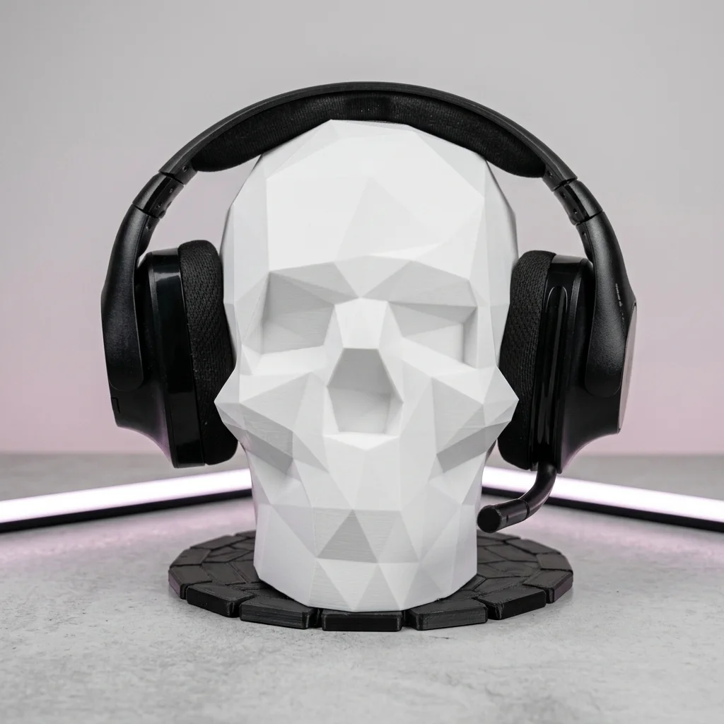 Low-Poly Skull Headphone Stand